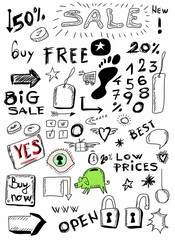 Sale doodles hand drawn set