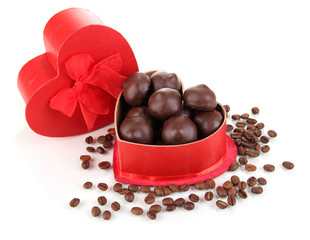 Chocolate candies in gift box, isolated on white
