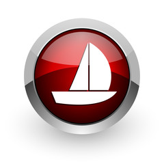 yacht red circle web glossy icon