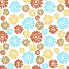 Vector seamless pattern with blue and beige flowers.