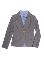 Women's gray classic blazer with Blue Classic Shirts isolated