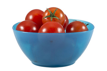 Italian cherry tomatoes on plastic basket