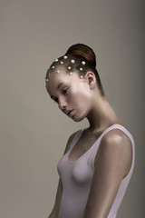 Haute Couture. Stylized Enigmatic Woman. Brown - Platinum Color