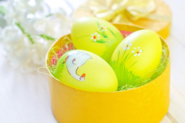 easter eggs in yellow box