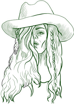 woman in big hat - full sized hand drawing