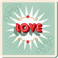 love - retro background with word. sign Card Pop Art office stam