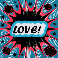 Retro background Design Template boom with word LOVE Comic book © tamaravector