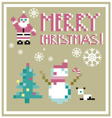 Pixel Holidays People card Santa and Snowman card /  icons set t