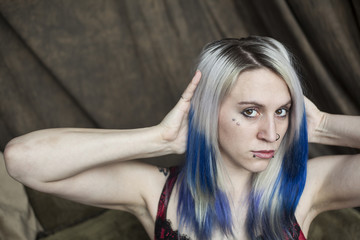 Beautiful Young Woman with Blue Hair