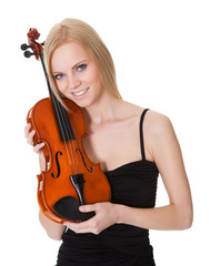 Beautiful young woman holding violin