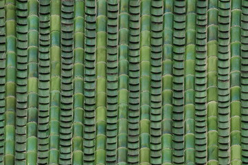 On the wall green glazed tiles as the background, the traditiona