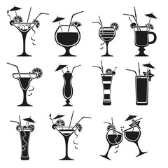 Set of vector cocktails on white background