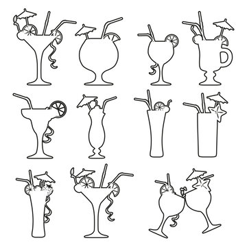 Set of  vector cocktails on white background