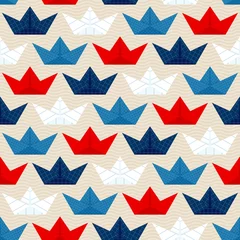 Seamless Pattern Blue/White/Red Paperboats Pattern Beige © Jan Engel