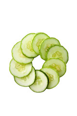 Slices of healthy green cucumber arranged in circle shape