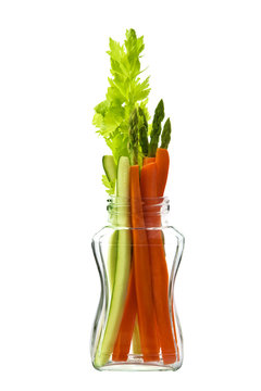 Low calorie vegetable in an hour glass shaped glass container