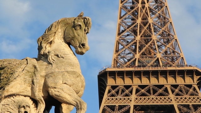 Eiffel Tower and Horse statue.