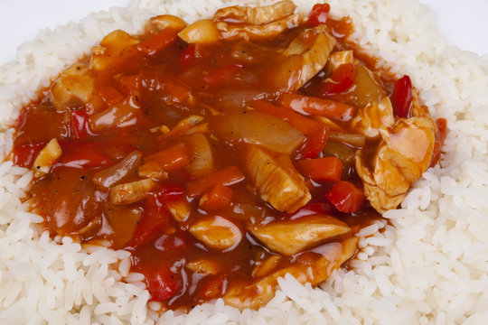 sweet and sour chicken with rice.
