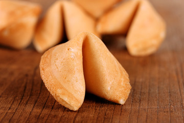 Fortune cookies on wooden table