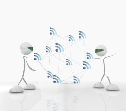 cyber wifi network with two futuristic characters