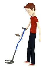 3d render of cartoon character with metal detector