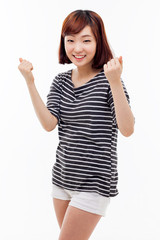 Young Asian woman showing fist