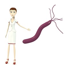 3d render of cartoon character with helicobacter pylori
