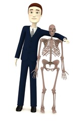3d render of cartoon character with homo erectus skeleton
