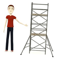 3d render of cartoon character with scaffolding