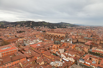 Fototapeta na wymiar City of Bologna birds view. Rooftops. Italy. Europe.