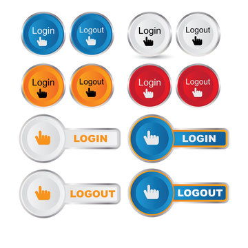Vector round Login - Logout button set