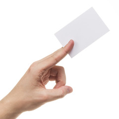 adult man hand holding blank card