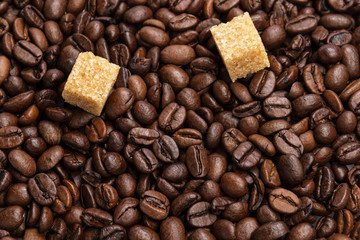 heap of coffee beans with cane-sugar