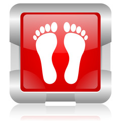 footprint red square web glossy icon