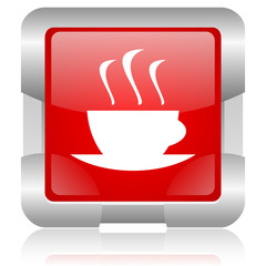 coffee red square web glossy icon