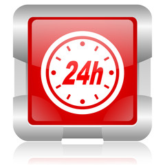 24h red square web glossy icon