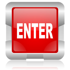 enter red square web glossy icon