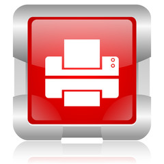 printer red square web glossy icon