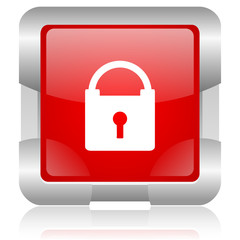 protect red square web glossy icon