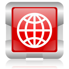 earth red square web glossy icon