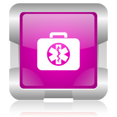 rescue kit pink square web glossy icon