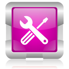 tools pink square web glossy icon
