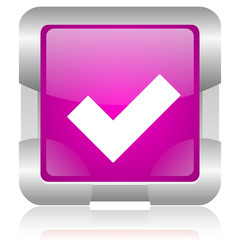 accept pink square web glossy icon