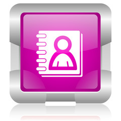 address book pink square web glossy icon