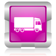 delivery pink square web glossy icon