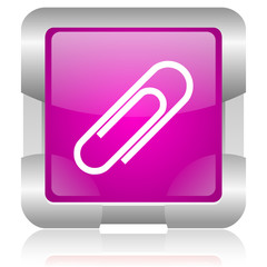 paper clip pink square web glossy icon