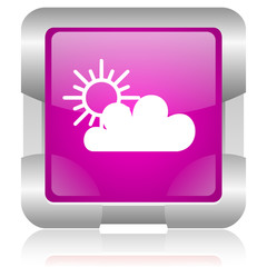 weather forecast pink square web glossy icon