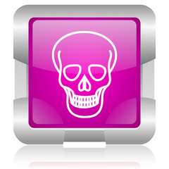 skull pink square web glossy icon