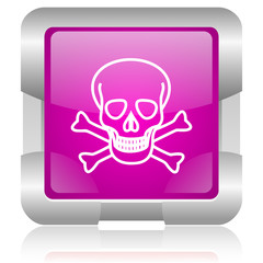 skull pink square web glossy icon