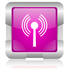 wifi pink square web glossy icon